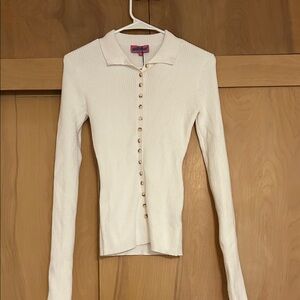 Edikted Cream Ribbed Button-Down Shirt